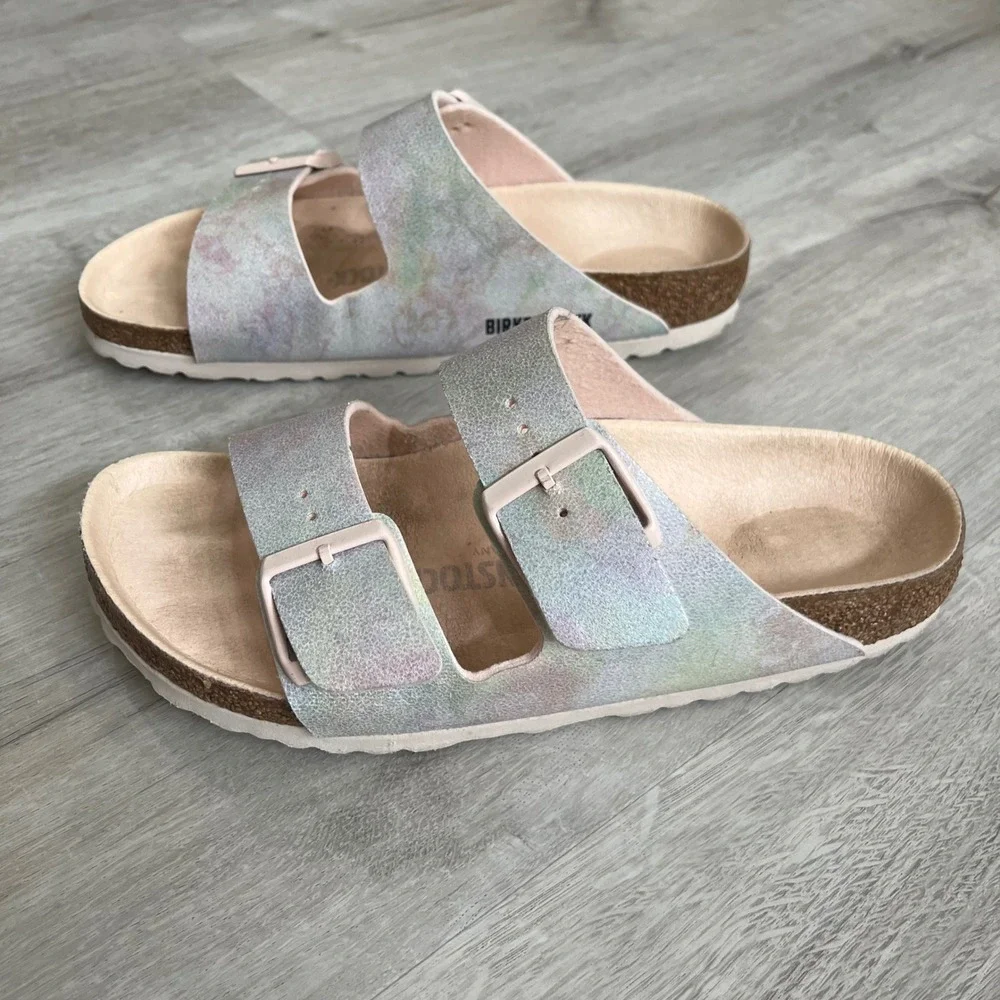 Birkenstock Arizona Iridescent Sandals Shoes Microfiber Vegan Support Comfort 38 - Picture 2 of 10